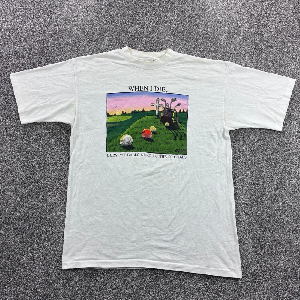 Vintage Golf Shirt Mens XL White When I Die Bury My Balls Next To Old Bag Funny - Picture 1 of 5